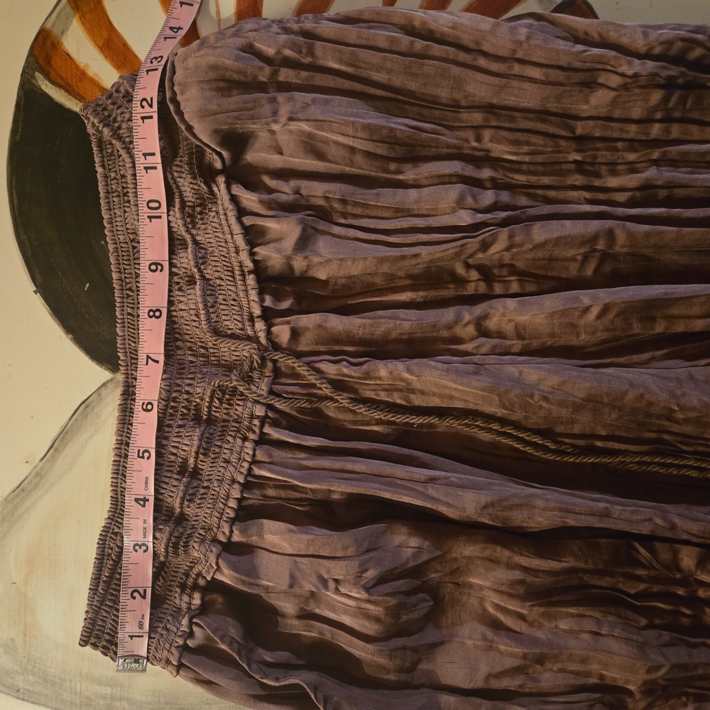 Saturday Sunday Mocha Tan Satin Plisse Pant With High Waist Size Medium - Picture 10 of 15